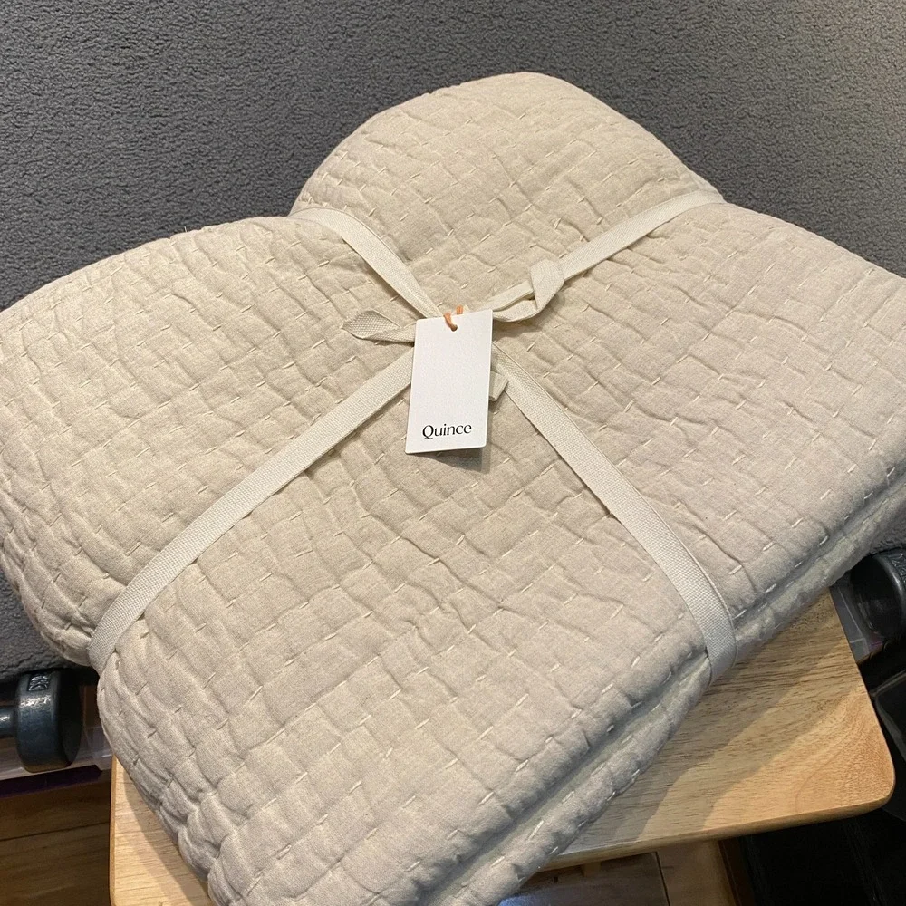 Quince European Linen Cotton Stitch Quilt Full/Queen Size Natural Beige NO SHAMS